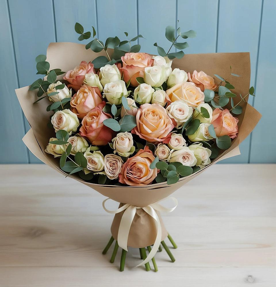 Букет цветов из: Альстромерии и Розы в Онохой