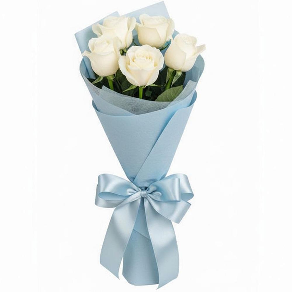 Букет 5 Белых роз Проуд в Онохой