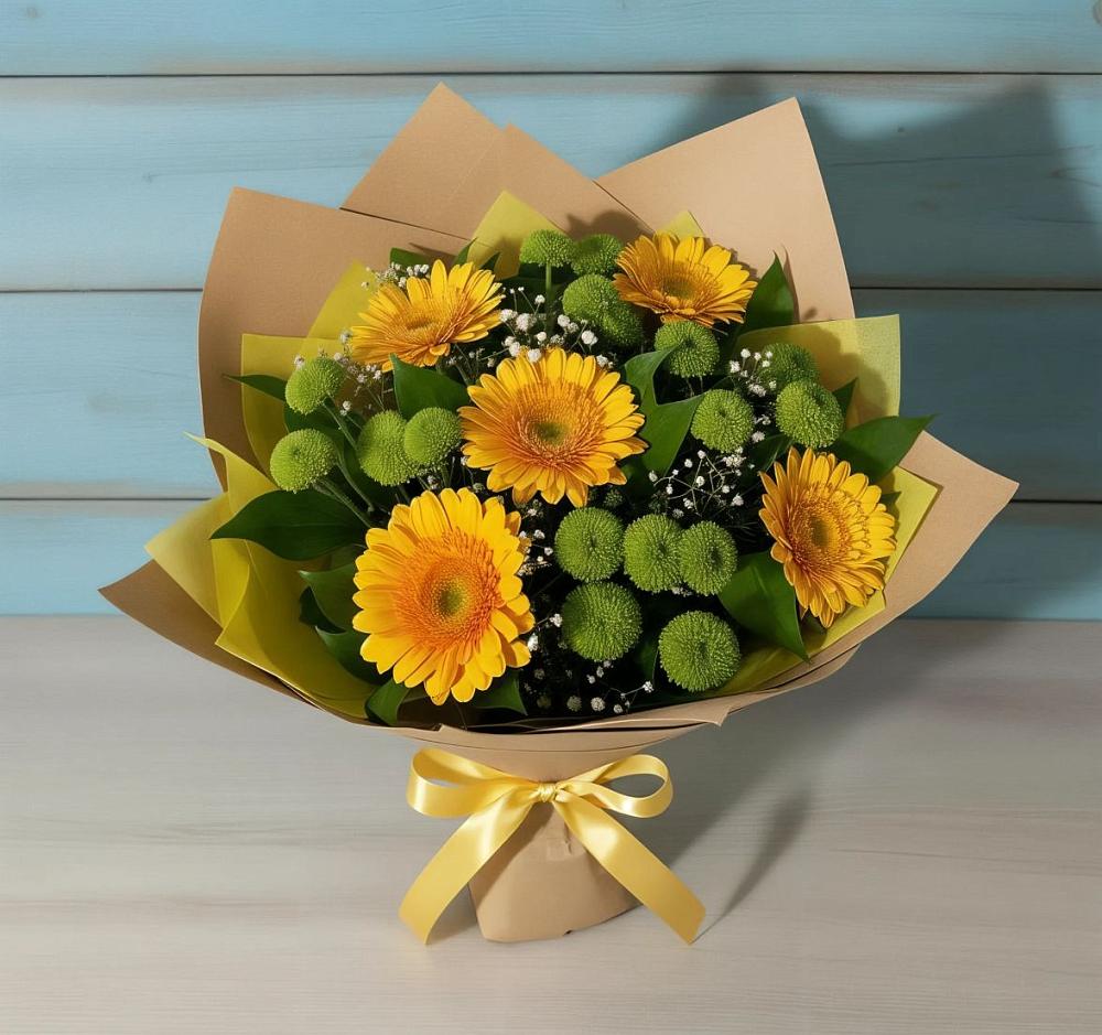 Букет цветов из: Герберы и Хризантемы в Онохой