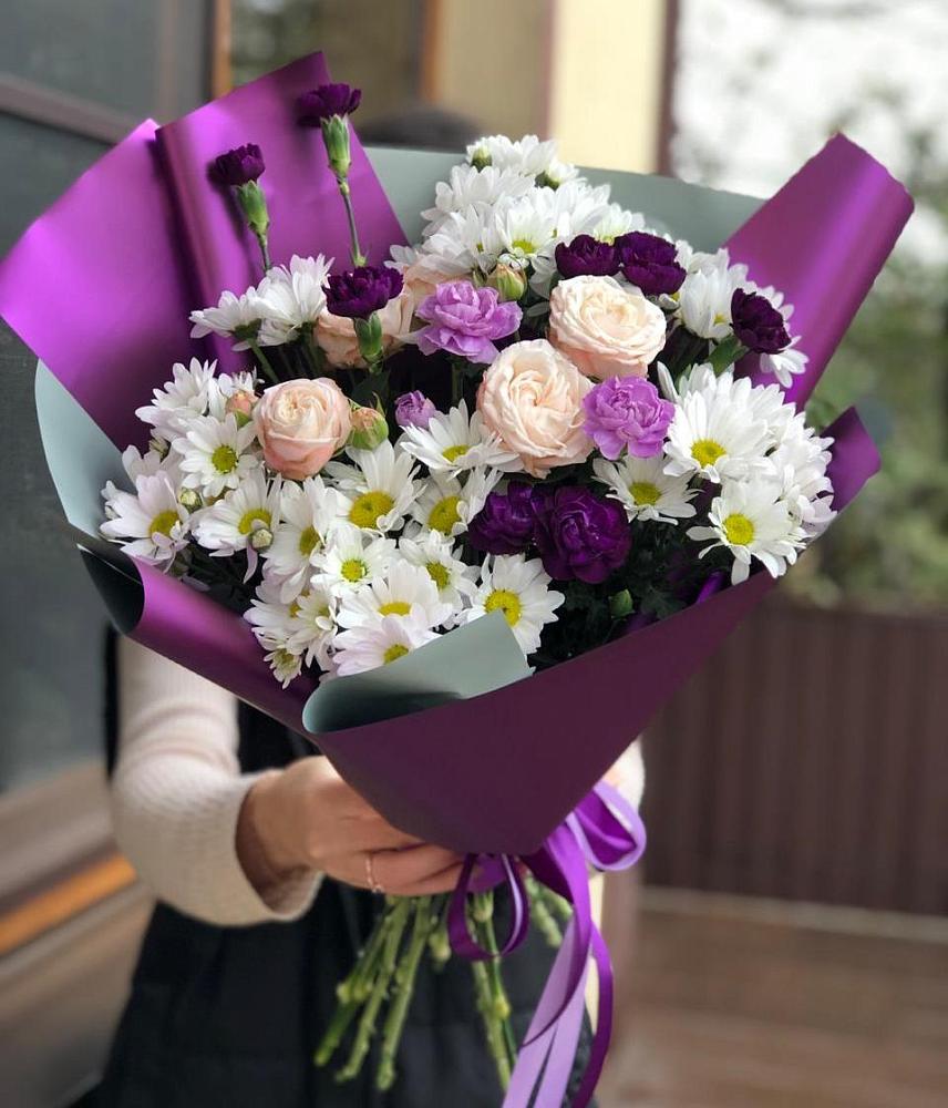 Букет цветов из: Хризантемы, Гвоздики и Розы в Онохой