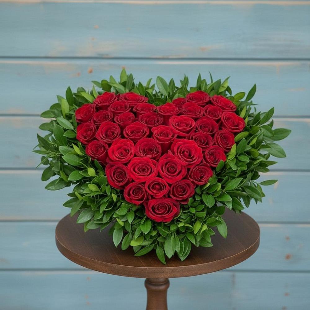 Цветочная композиция из Розы в виде сердца в Онохой