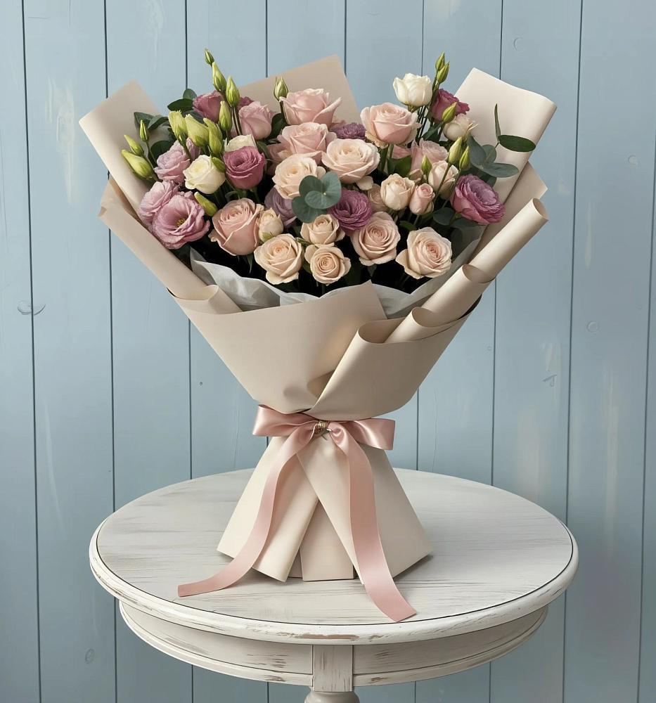 Букет цветов из: Розы и Лизиантусы в Онохой