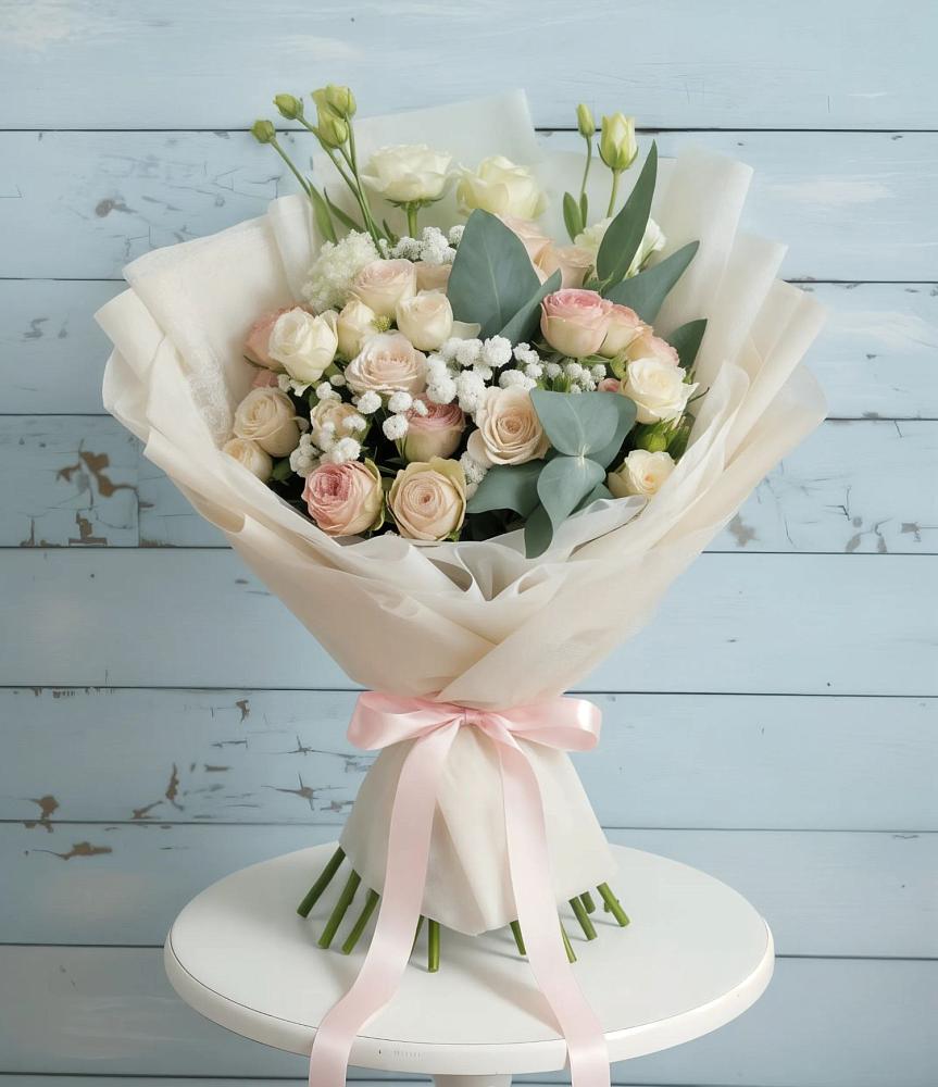 Букет цветов из: Розы и Лизиантусы в Онохой