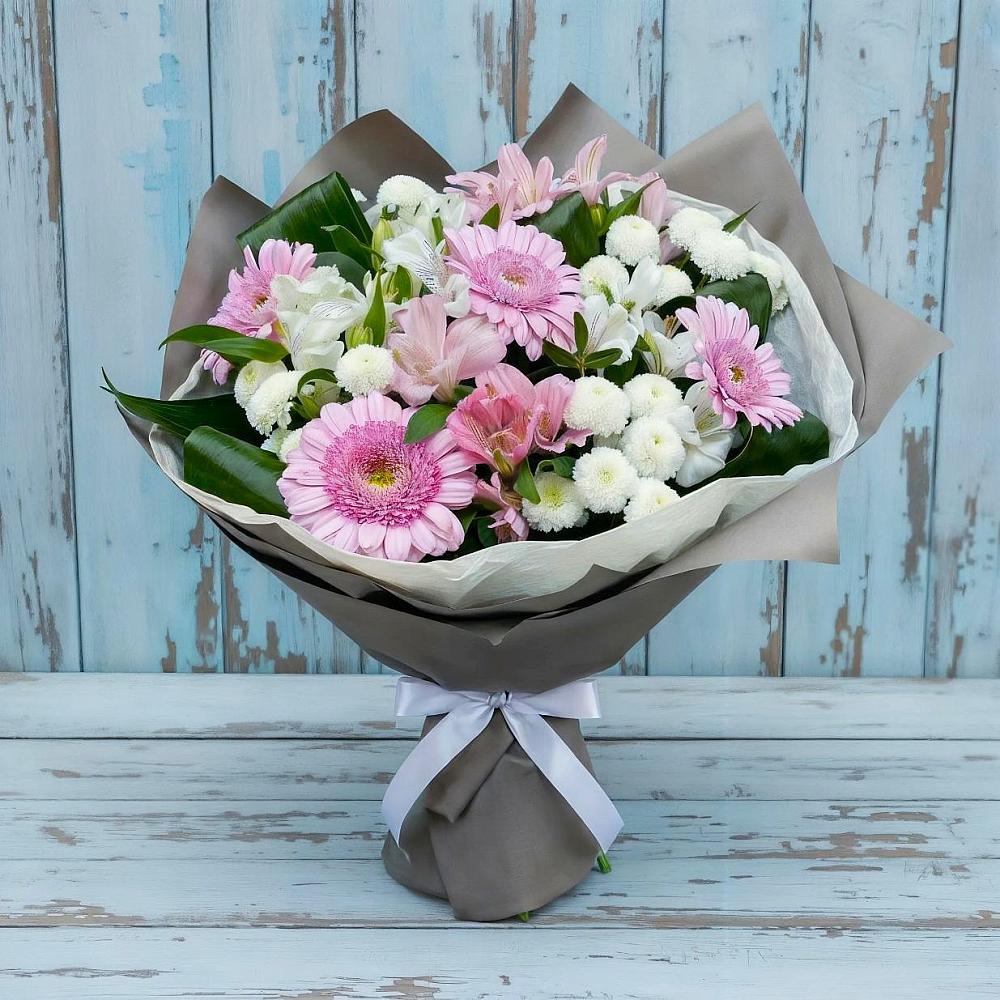 Букет цветов из: Герберы, Альстромерии и Хризантемы в Онохой