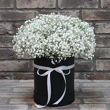 Цветочная композиция из Гипсофила в шляпной коробке в Онохой