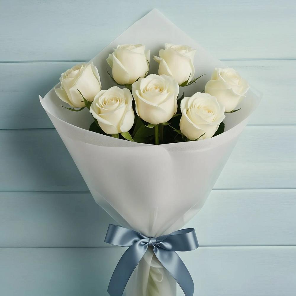 Букет 7 Белых роз Эдлесс Лав в Онохой